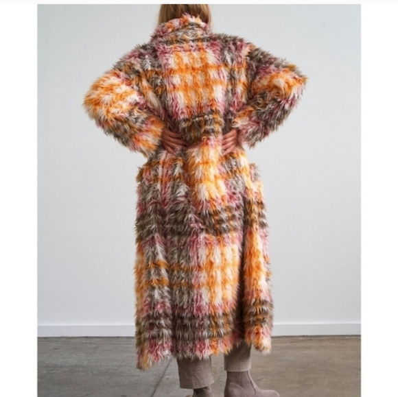 Colorful Plaid Faux Fur Coat - Picture 2 of 11